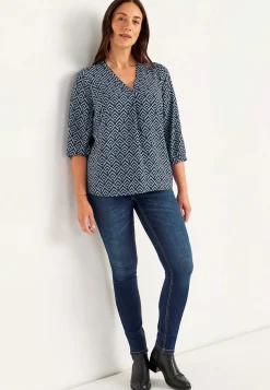 Cellbes of Sweden V-ringad, vävd blus Blå / Mönstrad Best