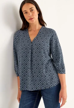 Cellbes of Sweden V-ringad, vävd blus Blå / Mönstrad Best