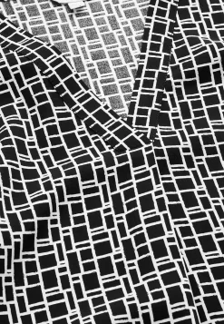 Cellbes of Sweden V-ringad, vävd blus Svart / Vit / Mönstrad