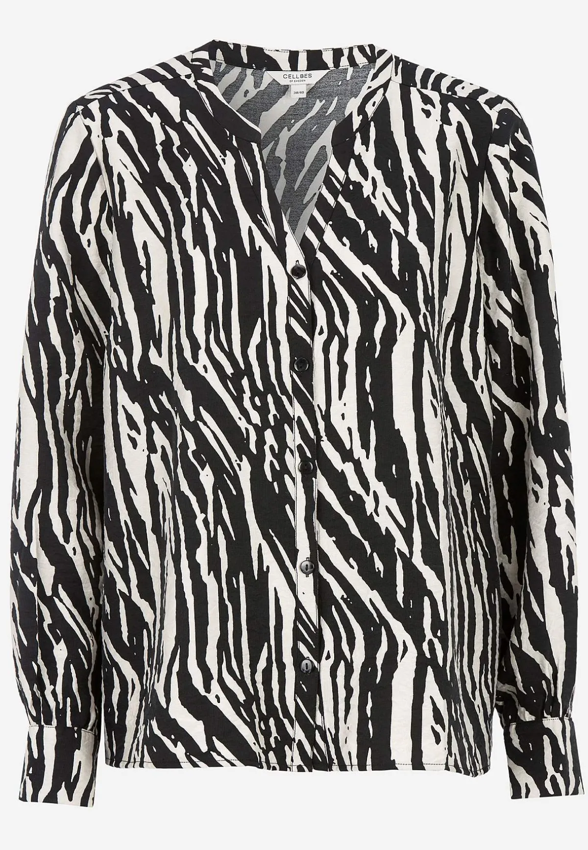 Cellbes of Sweden Vävd blus med knappar Svart / Beige / Mönstrad Outlet