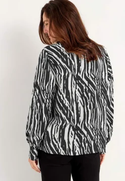 Cellbes of Sweden Vävd blus med knappar Svart / Beige / Mönstrad Outlet