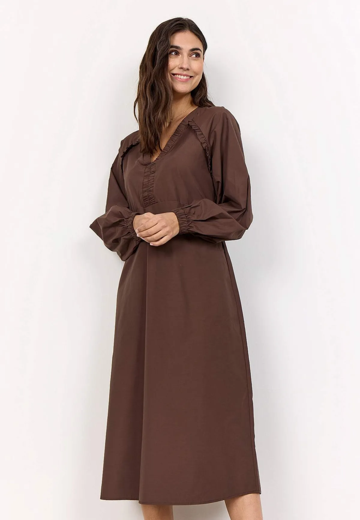 Soyaconcept Vävd klänning i poplin Brun Discount