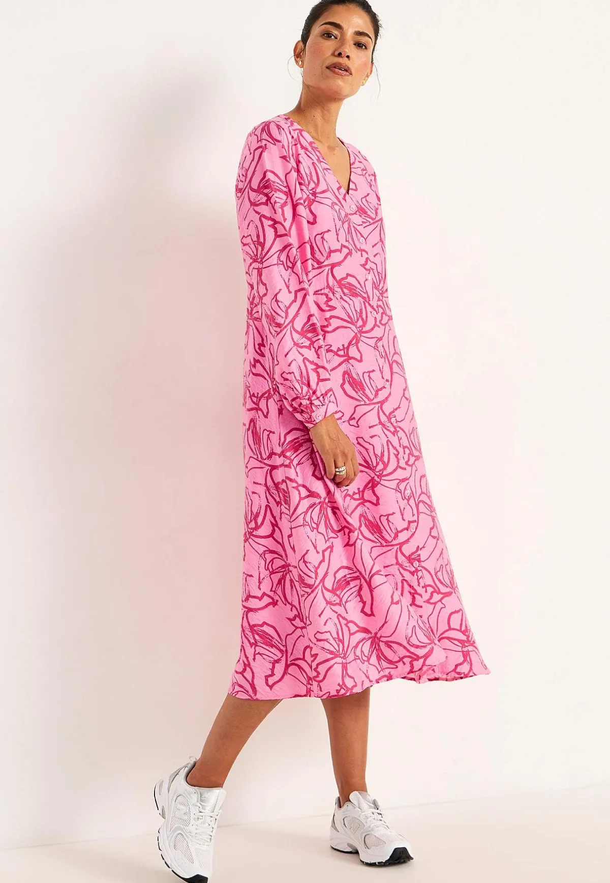 Cellbes of Sweden Vävd klänning med knappar Rosa / Mönstrad Clearance