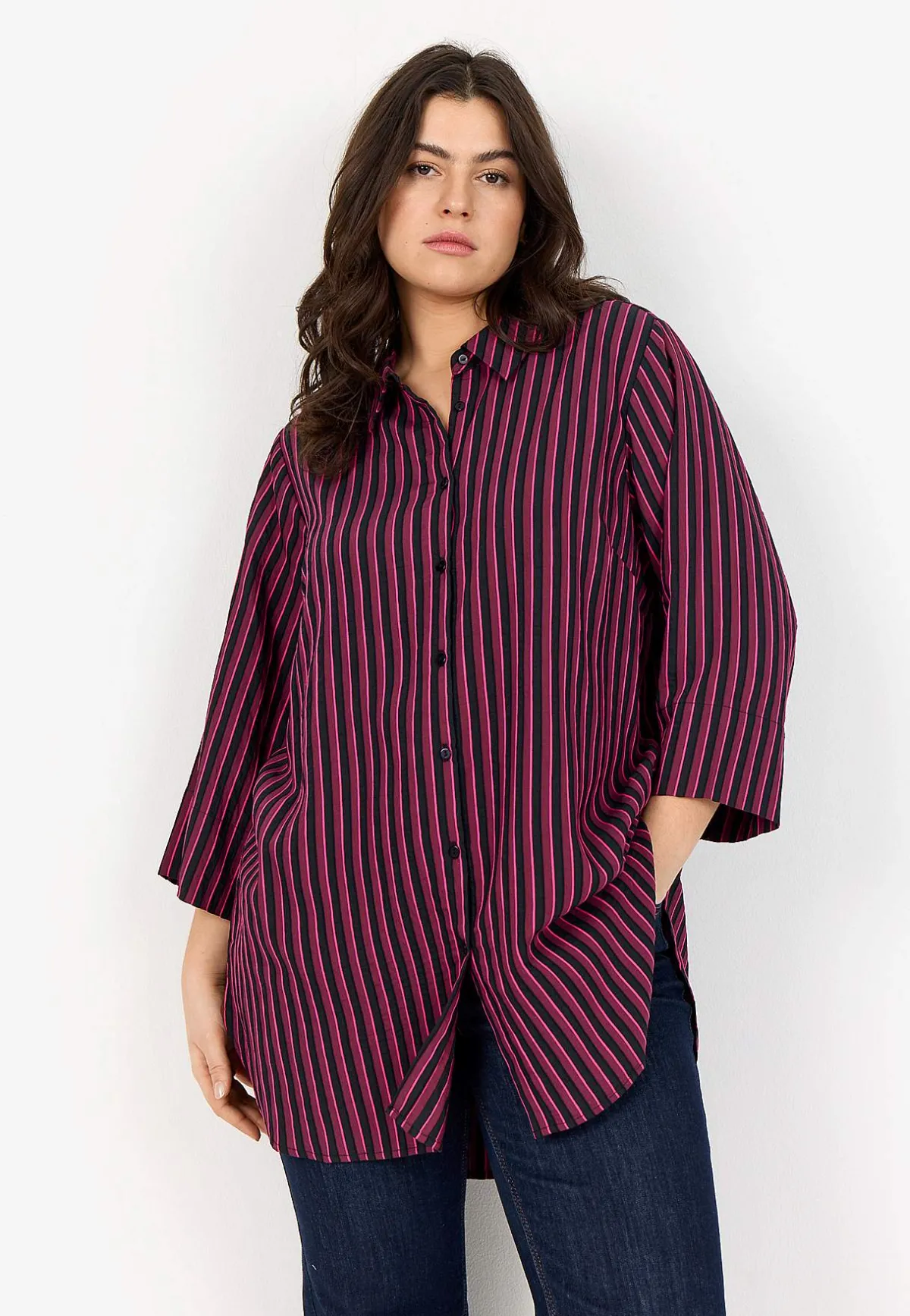 Wasabiconcept Vävd, randig skjorta Vinröd/Svart/Randig Online