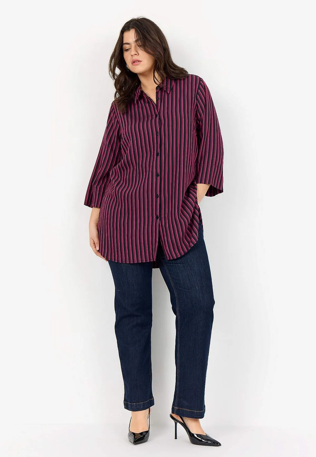 Wasabiconcept Vävd, randig skjorta Vinröd/Svart/Randig Online