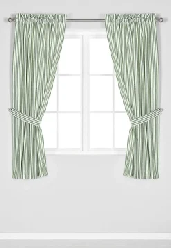 Cellbes of Sweden Vävda, randiga gardinlängder 2-pack Grön / Vit / Randig