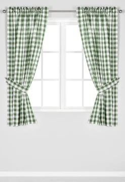 Cellbes of Sweden Vävda, rutiga gardinlängder 2-pack Grön / Vit / Rutig